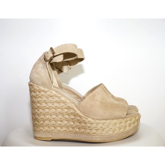 Stuart Weitzman - Sohojute Platform Wedges in Mojave Beige Tan Suede / Size 6.5 - Picture 1 of 9